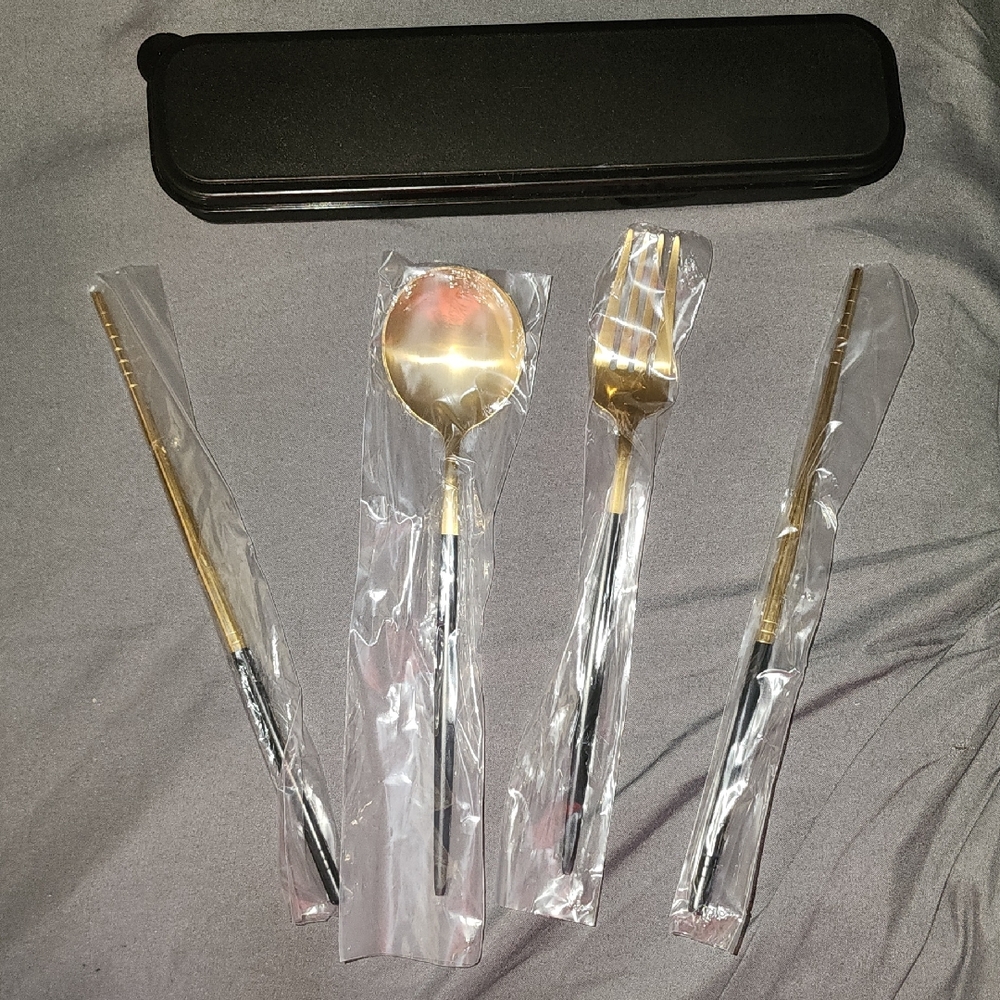New 3Pcs/Set Stainless Steel Travel Utensils Portable Flatware Set Chopsticks